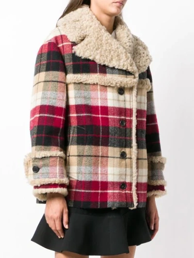 Shop Miu Miu Checked Print Oversized Jacket - Neutrals