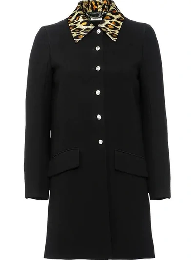 Shop Miu Miu Lurex Leopard Collar Coat In Black