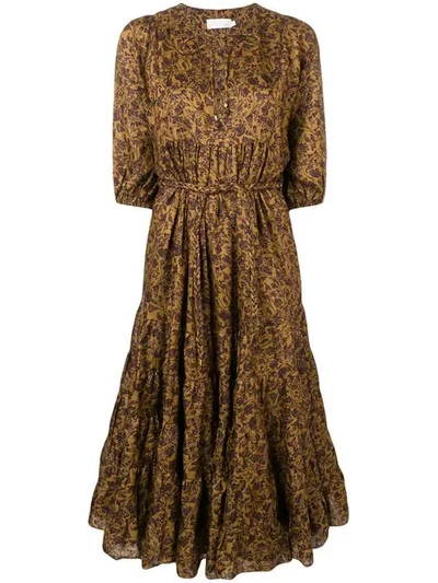 Shop Zimmermann Floral Flared Dress In Gold