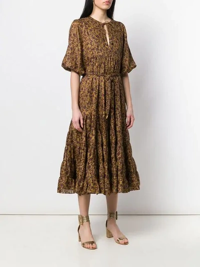 Shop Zimmermann Floral Flared Dress In Gold