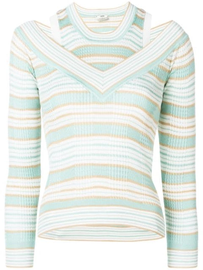 Shop Fendi Striped Layered Look Knitted Top In Green