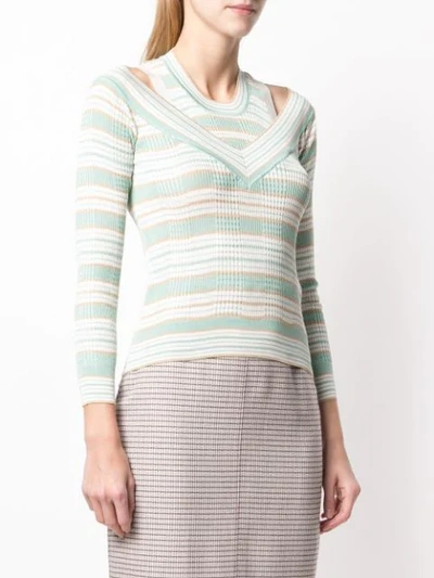 Shop Fendi Striped Layered Look Knitted Top In Green