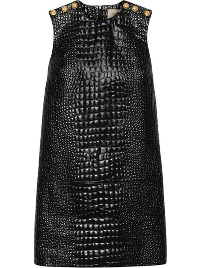 Shop Gucci Crocodile Print Leather Dress In Black
