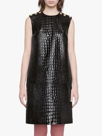 Shop Gucci Crocodile Print Leather Dress In Black
