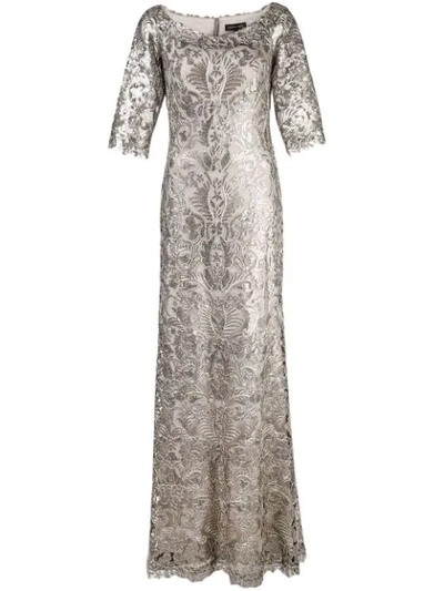 Shop Tadashi Shoji Beaded A-line Gown In Metallic