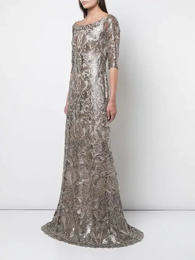 Shop Tadashi Shoji Beaded A-line Gown In Metallic