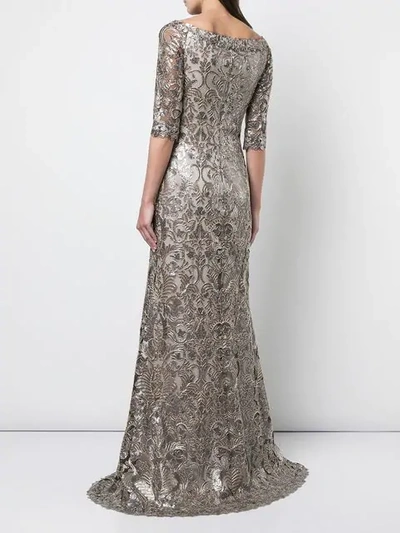 Shop Tadashi Shoji Beaded A-line Gown In Metallic