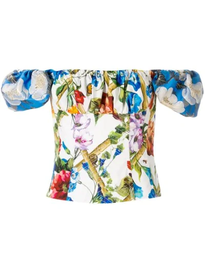 Shop Dolce & Gabbana Floral Print Corset Off The Shoulder Top In Multicolour