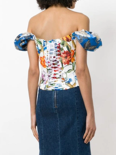 Shop Dolce & Gabbana Floral Print Corset Off The Shoulder Top In Multicolour