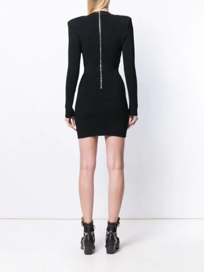 Shop Balmain Cinched Waist Pointelle-knit Dress - Black