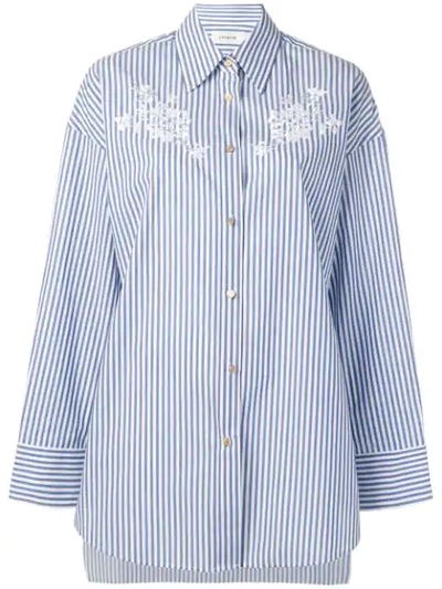 Shop Coach Oversized Floral Embroidery Shirt In Blue