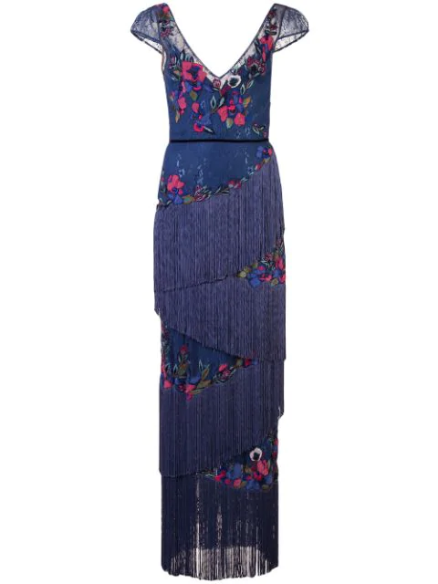 marchesa notte fringe gown