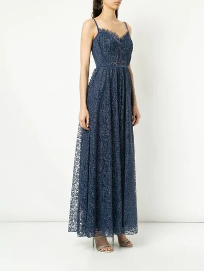 Shop Tadashi Shoji Flared Fine Lace Gown In Blue