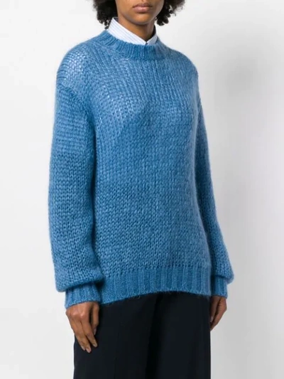 Shop Prada Dropped Shoulder Knit Jumper In Blue