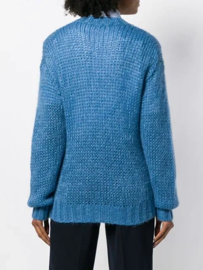 Shop Prada Dropped Shoulder Knit Jumper In Blue