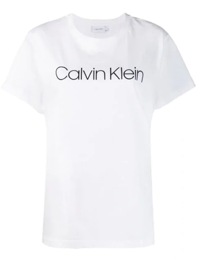 Shop Calvin Klein Logo Print Crew Neck T-shirt In White