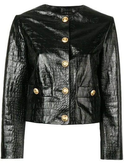 Shop Gucci Textured Leather Jacket In Black