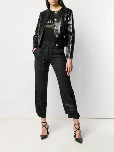 Shop Gucci Textured Leather Jacket In Black