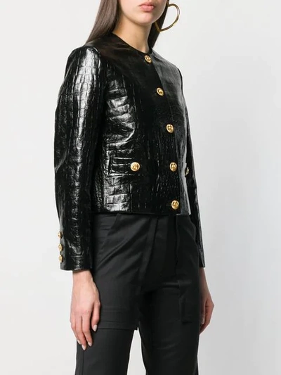 Shop Gucci Textured Leather Jacket In Black