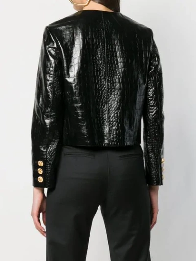 Shop Gucci Textured Leather Jacket In Black