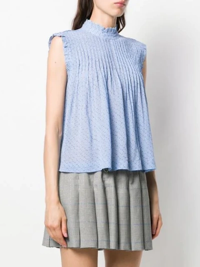 Shop Ganni Ruched Tank Top In Blue