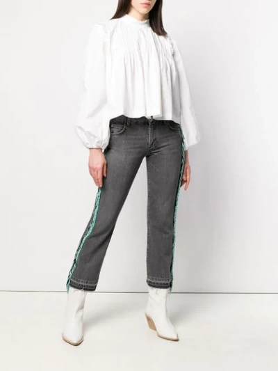 Shop Alanui Bead Fringed Cropped Jeans In Grey