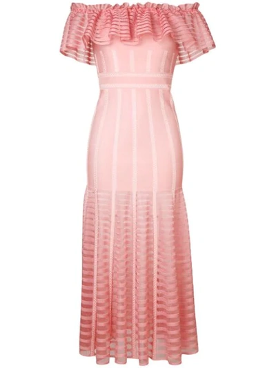 Shop Alexander Mcqueen Off-shoulder Long Dress In Pink