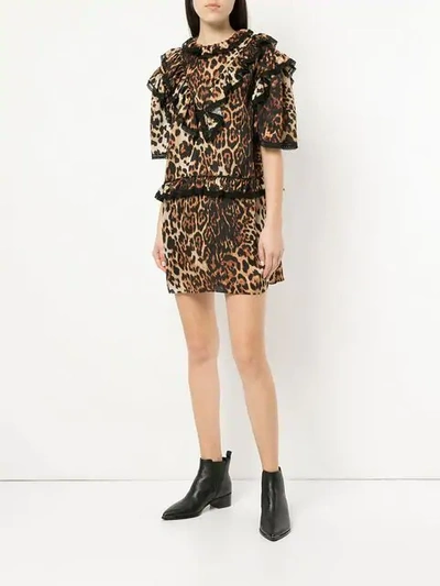 Shop We11 Done Leopard Print Ruffle Trim Dress In Brown