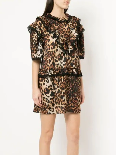 Shop We11 Done Leopard Print Ruffle Trim Dress In Brown