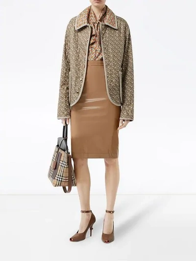 Shop Burberry Vinyl Pencil Skirt In Neutrals