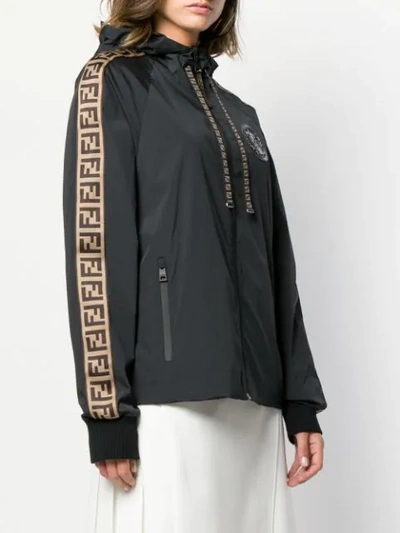 Shop Fendi Monogram Trim Hooded Jacket In Black