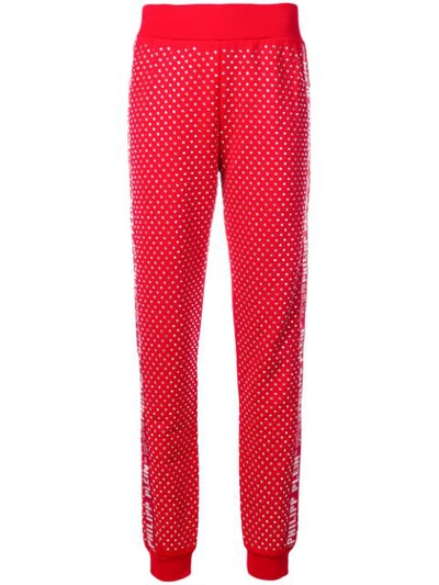 Shop Philipp Plein Crystal Embellished Track Pants - Red