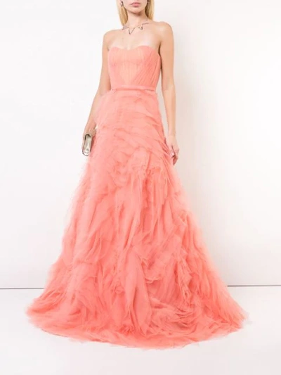 Shop Marchesa Notte Long Tulle Dress In Pink