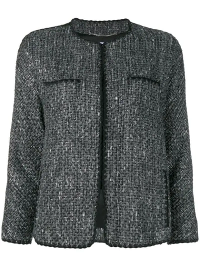 Shop Blumarine Faux Fur Cuff Bouclé Jacket In Grey