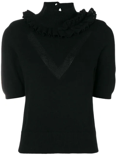 Shop Barrie Flying Lace Cashmere Turtleneck Top In Black