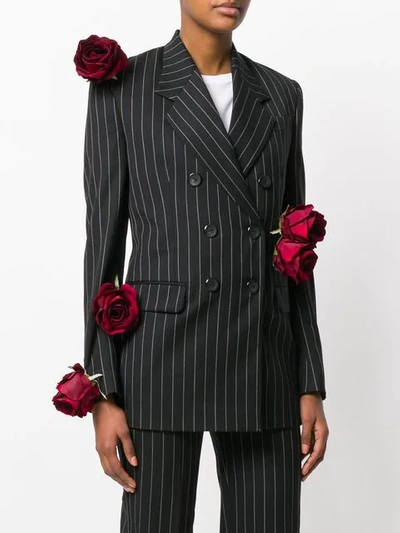 Shop Seen Pinstriped Rose Blazer In Black