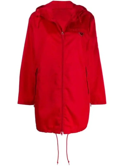 Shop Prada Logo Rain Jacket In Red