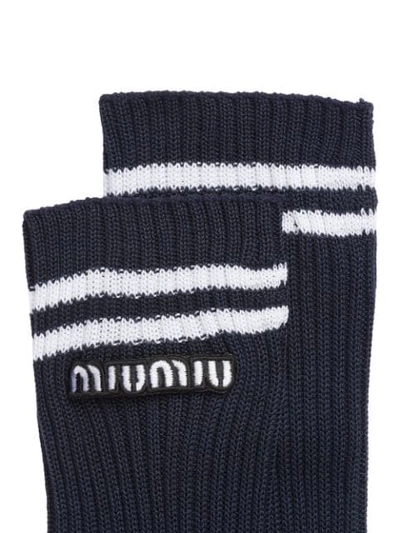 Shop Miu Miu Logo Cotton Socks In Blue