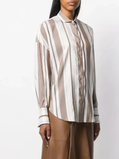 Shop Brunello Cucinelli Striped Print Shirt In Neutrals