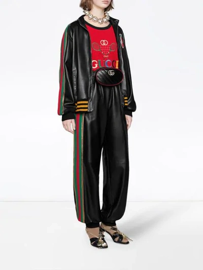 Shop Gucci Leather Jogging Pant With Web In Black