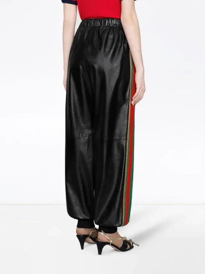 Shop Gucci Leather Jogging Pant With Web In Black