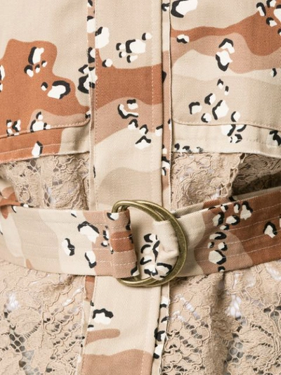 Shop Miharayasuhiro Lace-panel Military Jacket In Brown
