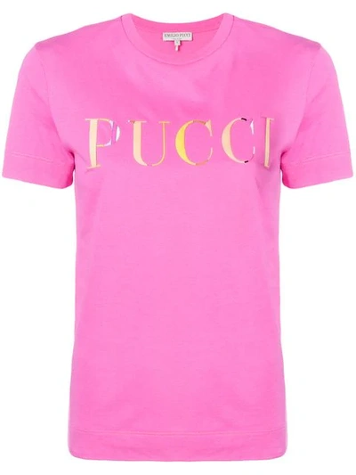 Shop Emilio Pucci Pink Guanabana Print Logo T-shirt