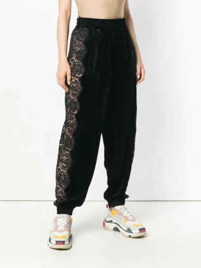 Shop Stella Mccartney Lace Insert Velvet Hareem Pants In Black