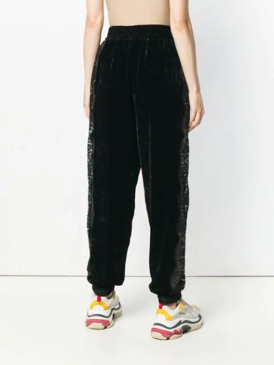 Shop Stella Mccartney Lace Insert Velvet Hareem Pants In Black