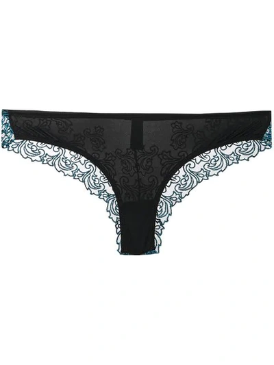 Shop Chite' Patterned Lace Thongs  In Teal/black