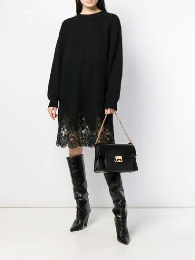 Shop Givenchy Lace Hem Sweater Dress In 001 Black