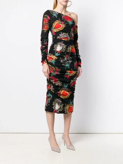 Shop Dolce & Gabbana Heart Print Midi Dress In Black