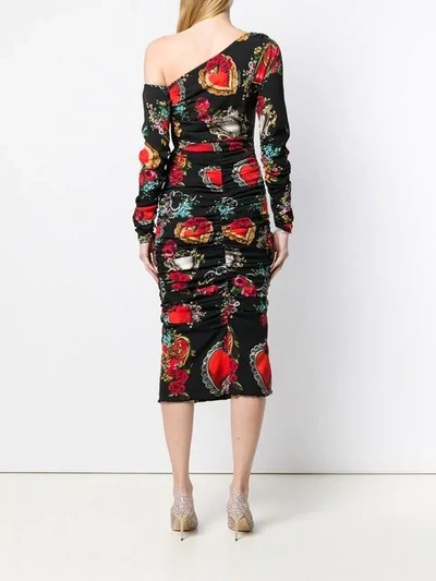 Shop Dolce & Gabbana Heart Print Midi Dress In Black