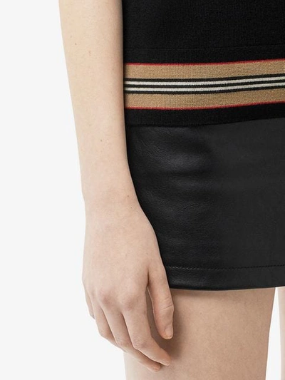 Shop Burberry Short-sleeve Icon Stripe Detail Merino Wool Top In Black